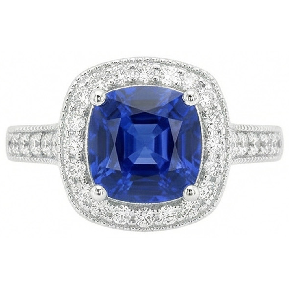3.70 Ct Ceylon Blue Sapphire Natural Earth Mined Diamond Ring White Gold 14K