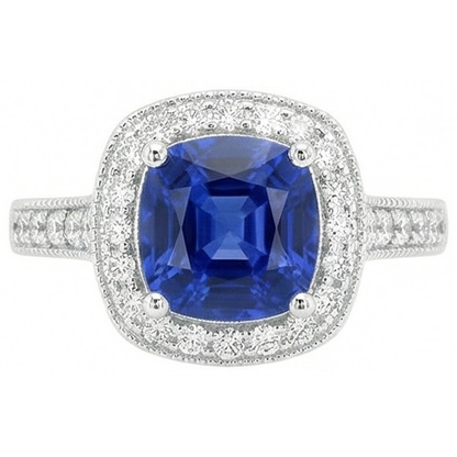 3.70 Ct Ceylon Blue Sapphire Natural Earth Mined Diamond Ring White Gold 14K