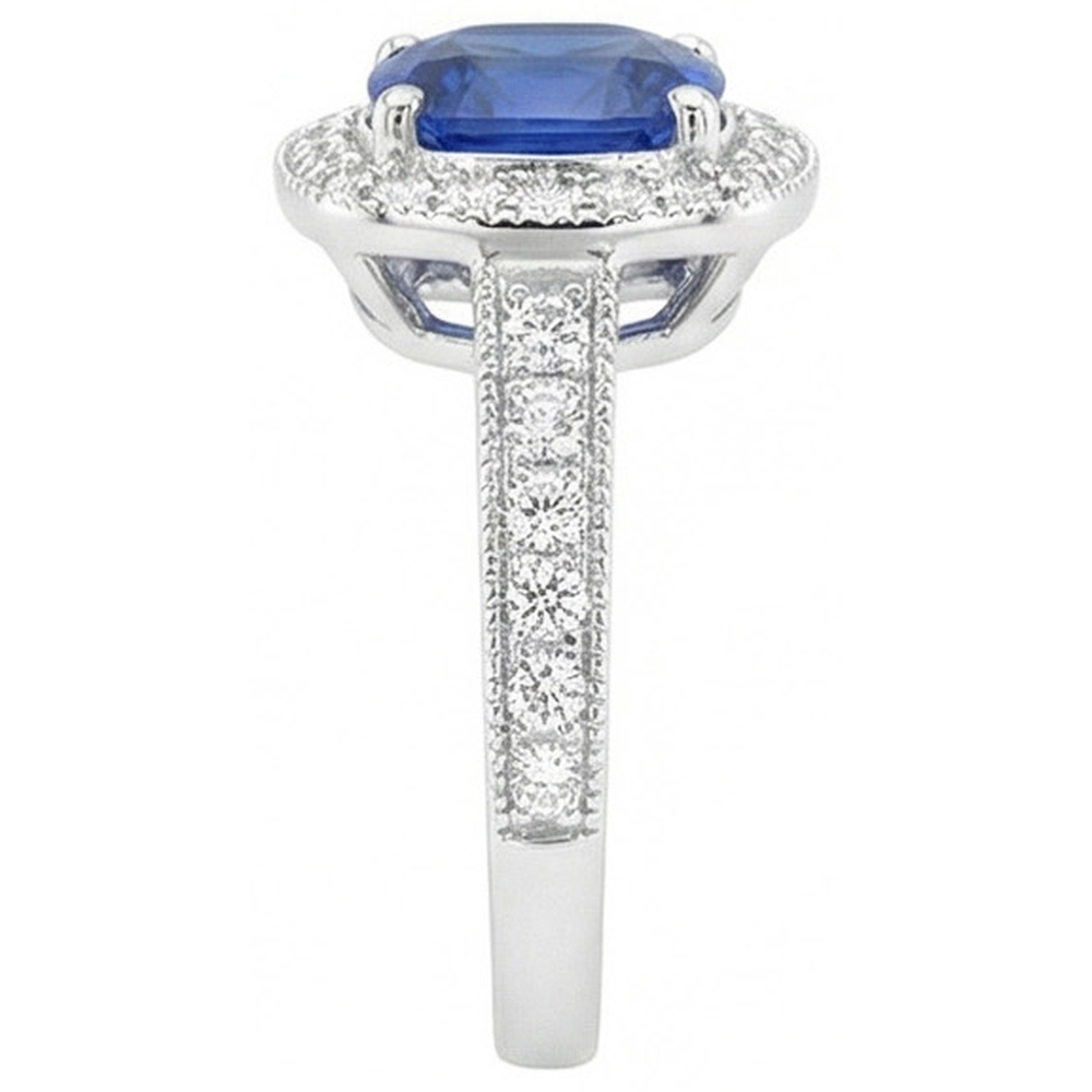 3.70 Ct Ceylon Blue Sapphire Natural Earth Mined Diamond Ring White Gold 14K