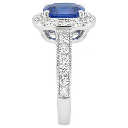 3.70 Ct Ceylon Blue Sapphire Natural Earth Mined Diamond Ring White Gold 14K