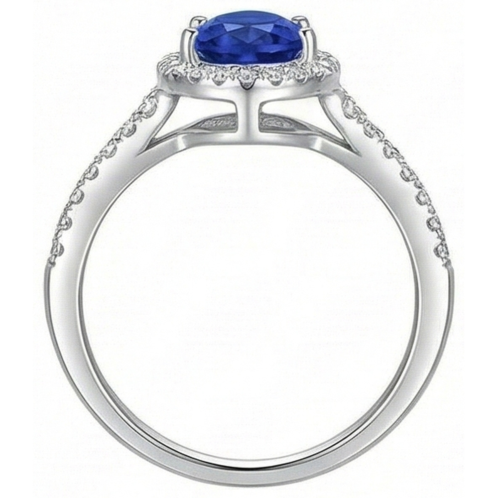 3.70 Ct Pear And Round Cut Ceylon Sapphire Natural Earth Mined Diamond Engagement Ring