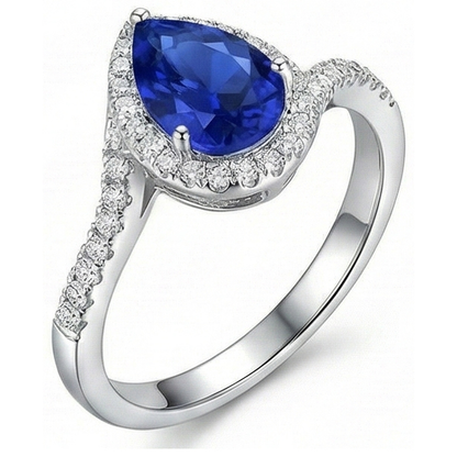 3.70 Ct Pear And Round Cut Ceylon Sapphire Natural Earth Mined Diamond Engagement Ring
