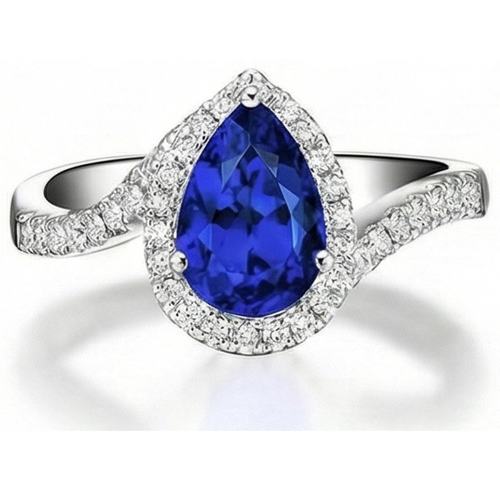 3.70 Ct Pear And Round Cut Ceylon Sapphire Natural Earth Mined Diamond Engagement Ring