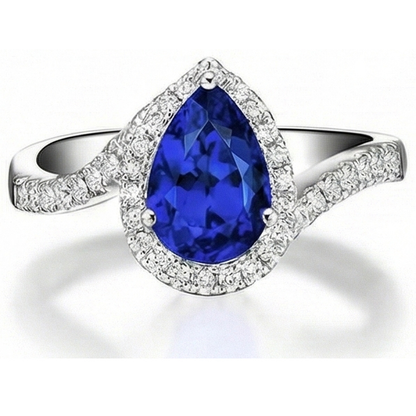 3.70 Ct Pear And Round Cut Ceylon Sapphire Natural Earth Mined Diamond Engagement Ring