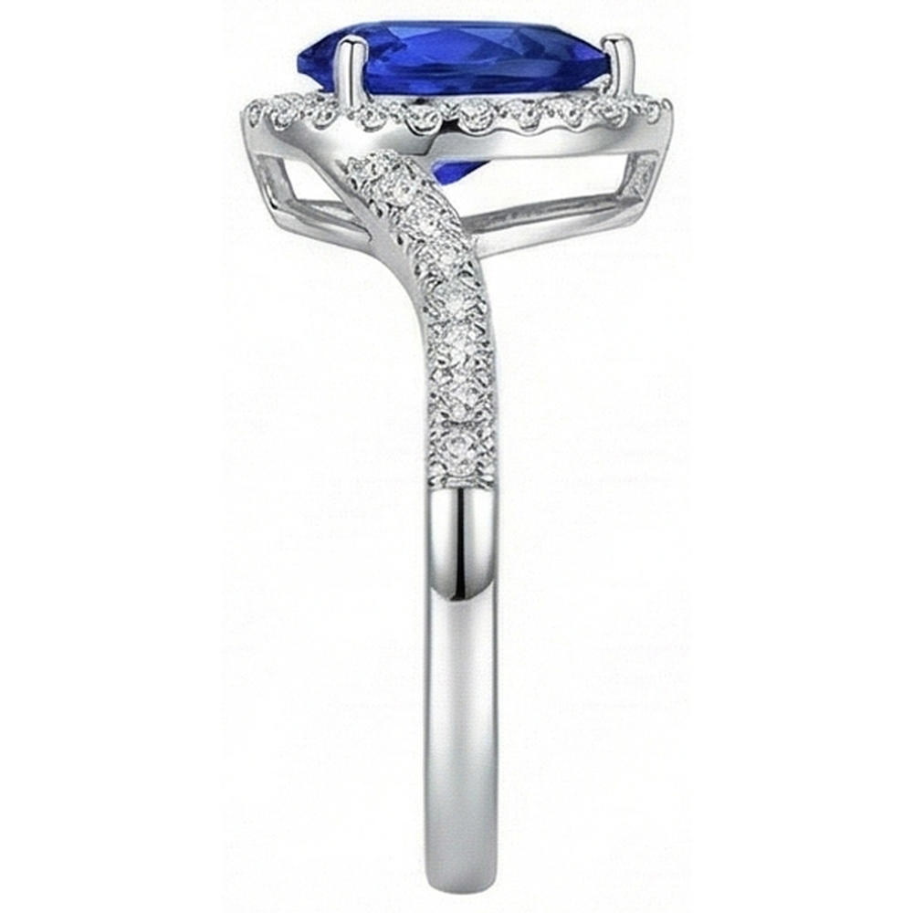 3.70 Ct Pear And Round Cut Ceylon Sapphire Natural Earth Mined Diamond Engagement Ring