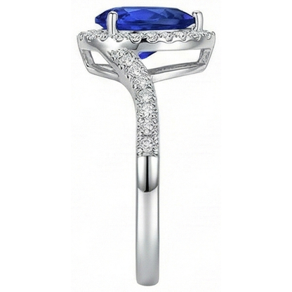 3.70 Ct Pear And Round Cut Ceylon Sapphire Natural Earth Mined Diamond Engagement Ring
