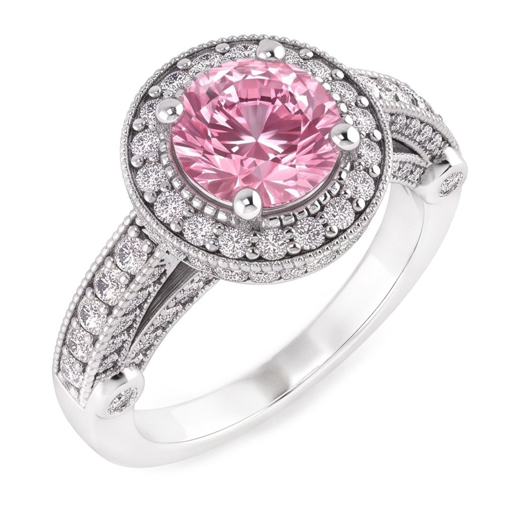 3.71 Carats Halo Pink Sapphire Solitaire With Accents Engagement Ring