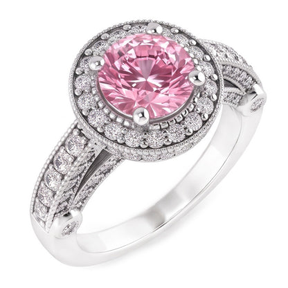 3.71 Carats Halo Pink Sapphire Solitaire With Accents Engagement Ring