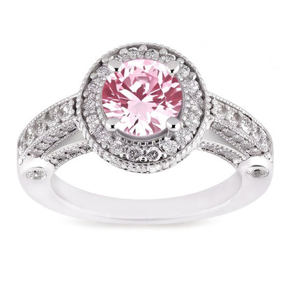 3.71 Carats Halo Pink Sapphire Solitaire With Accents Engagement Ring