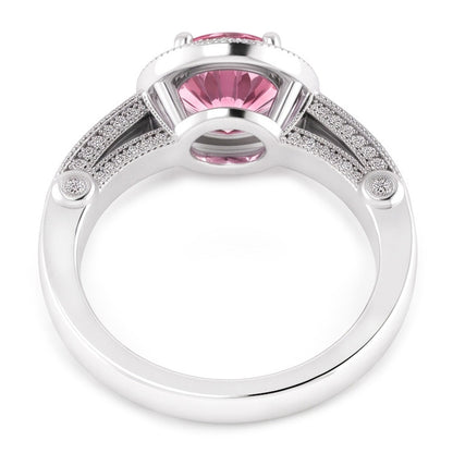 3.71 Carats Halo Pink Sapphire Solitaire With Accents Engagement Ring
