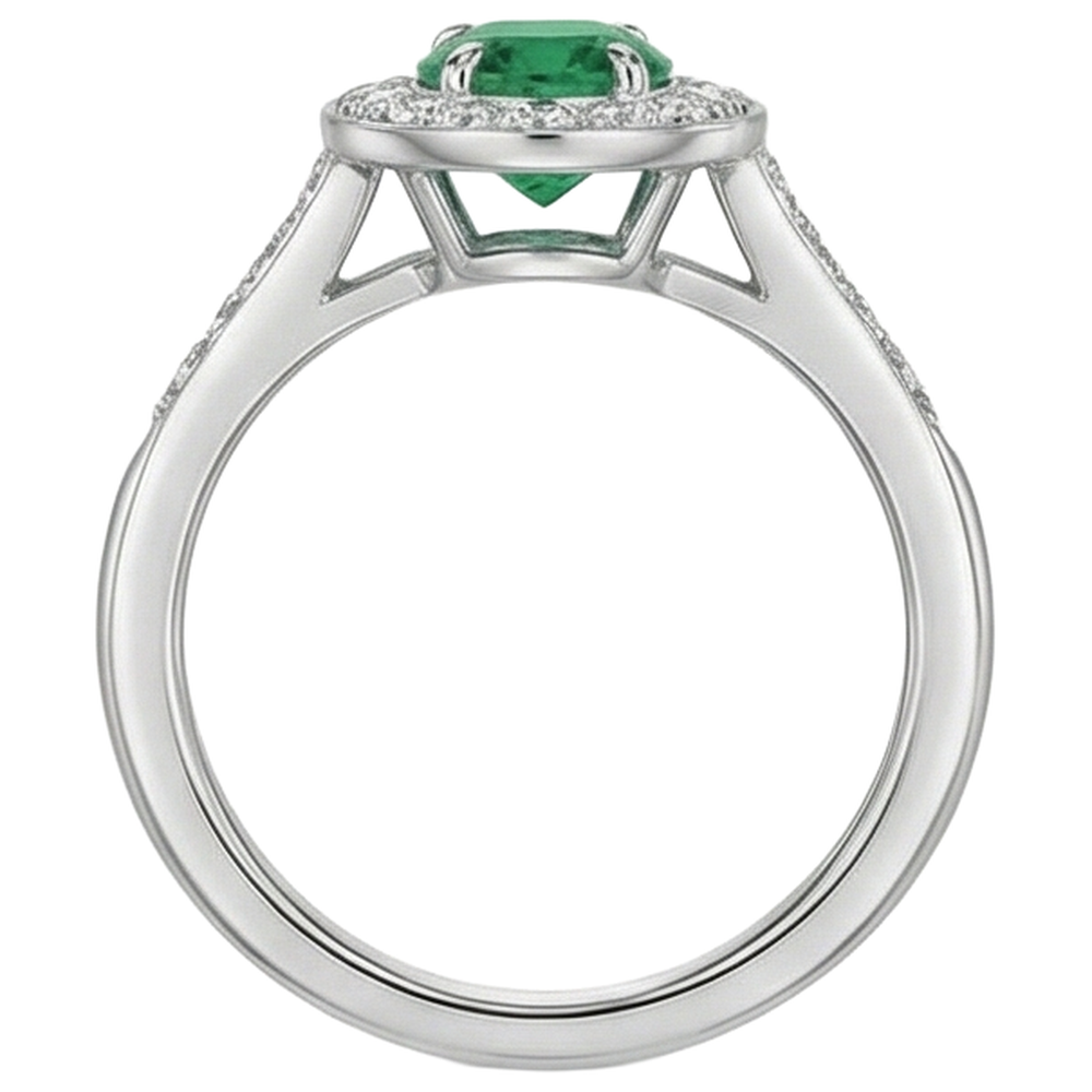 3.75 Carats Green Emerald GIA And Natural Earth Mined Diamonds Engagement Ring White Gold 14K New