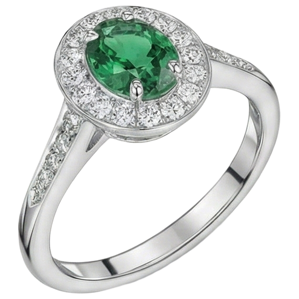 3.75 Carats Green Emerald GIA And Natural Earth Mined Diamonds Engagement Ring White Gold 14K New