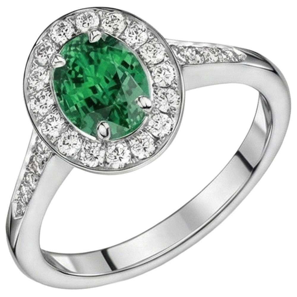 3.75 Carats Green Emerald GIA And Natural Earth Mined Diamonds Engagement Ring White Gold 14K New