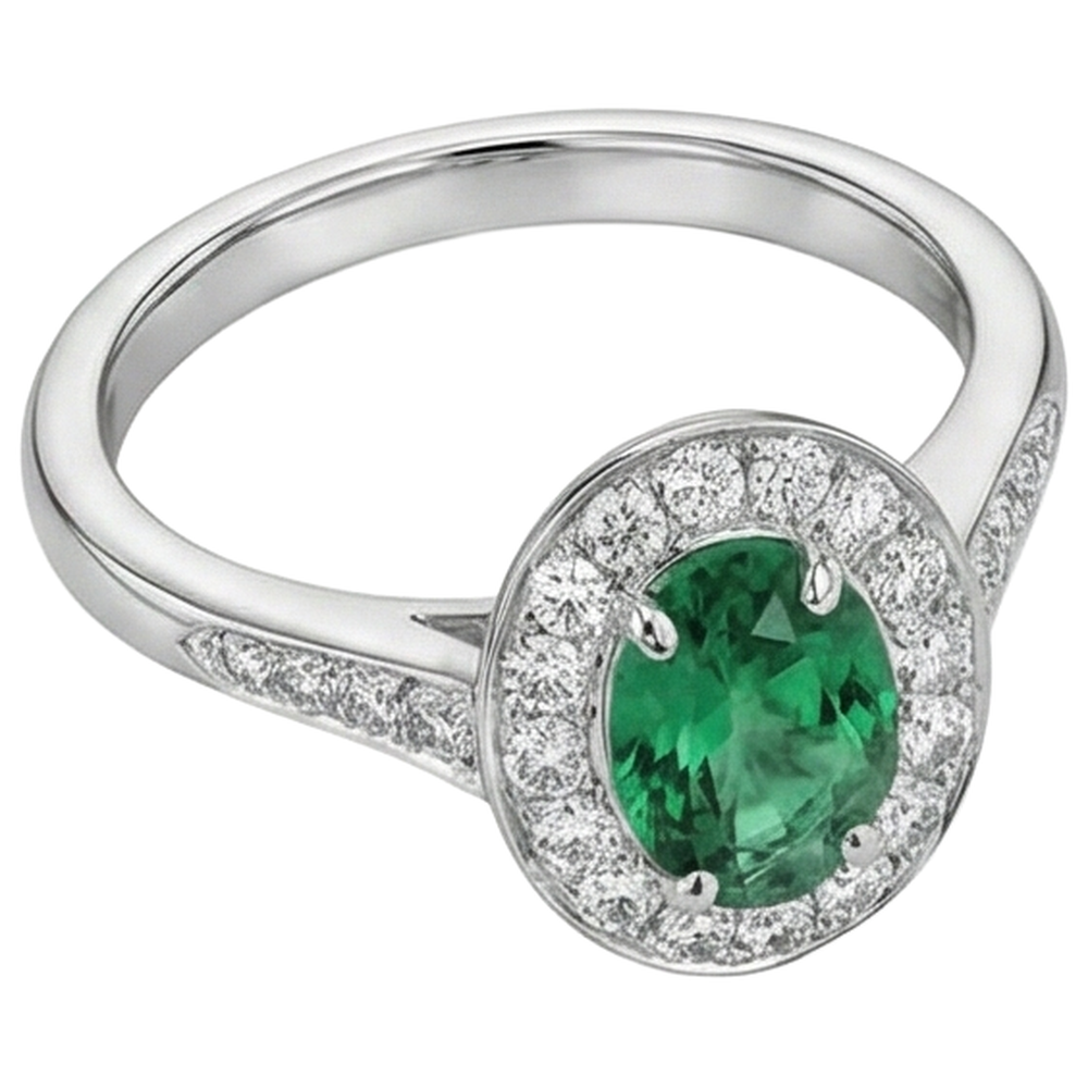 3.75 Carats Green Emerald GIA And Natural Earth Mined Diamonds Engagement Ring White Gold 14K New