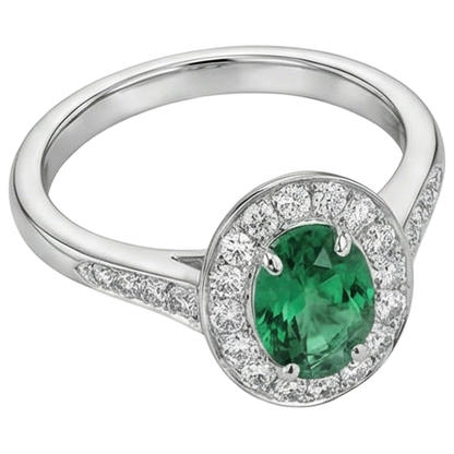 3.75 Carats Green Emerald GIA And Natural Earth Mined Diamonds Engagement Ring White Gold 14K New