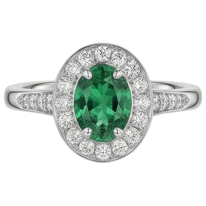 3.75 Carats Green Emerald GIA And Natural Earth Mined Diamonds Engagement Ring White Gold 14K New