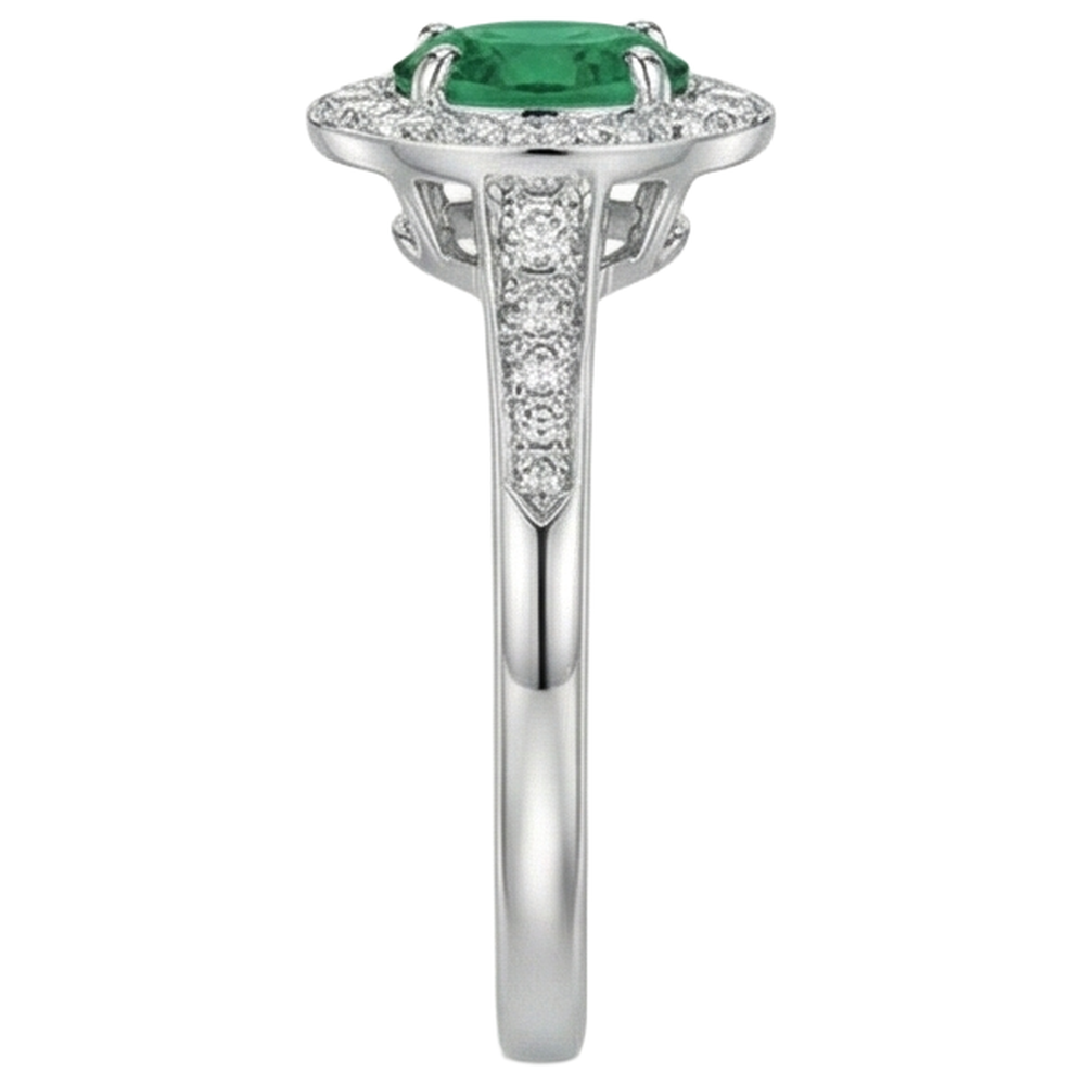 3.75 Carats Green Emerald GIA And Natural Earth Mined Diamonds Engagement Ring White Gold 14K New