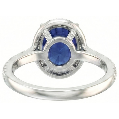 3.75 Carats Oval Ceylon Sapphire With Round Natural Earth Mined Diamonds Engagement Ring