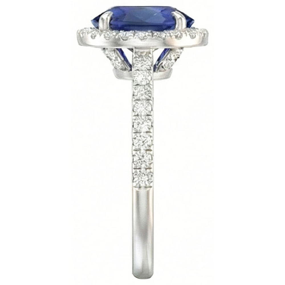 3.75 Carats Oval Ceylon Sapphire With Round Natural Earth Mined Diamonds Engagement Ring