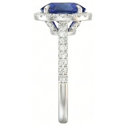 3.75 Carats Oval Ceylon Sapphire With Round Natural Earth Mined Diamonds Engagement Ring