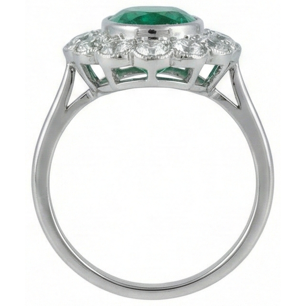 3.75 Carats Oval Green Emerald GIA With Natural Earth Mined Diamond Engagement Ring White Gold 14K