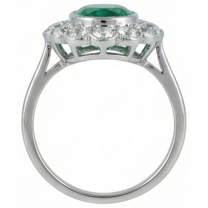 3.75 Carats Oval Green Emerald GIA With Natural Earth Mined Diamond Engagement Ring White Gold 14K