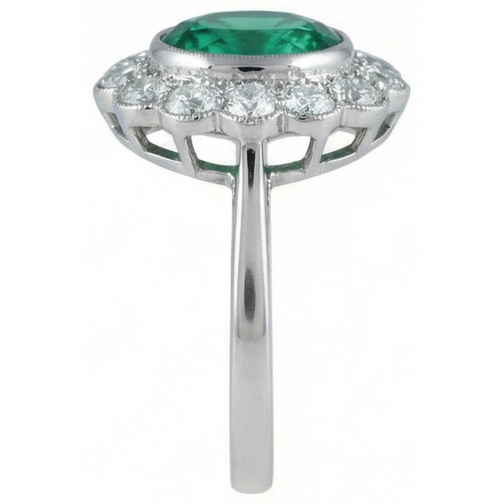3.75 Carats Oval Green Emerald GIA With Natural Earth Mined Diamond Engagement Ring White Gold 14K