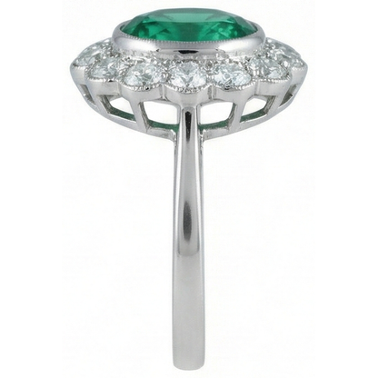 3.75 Carats Oval Green Emerald GIA With Natural Earth Mined Diamond Engagement Ring White Gold 14K