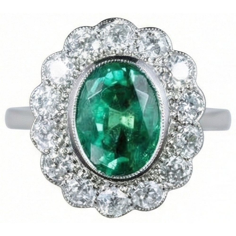 3.75 Carats Oval Green Emerald GIA With Natural Earth Mined Diamond Engagement Ring White Gold 14K
