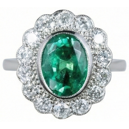 3.75 Carats Oval Green Emerald GIA With Natural Earth Mined Diamond Engagement Ring White Gold 14K