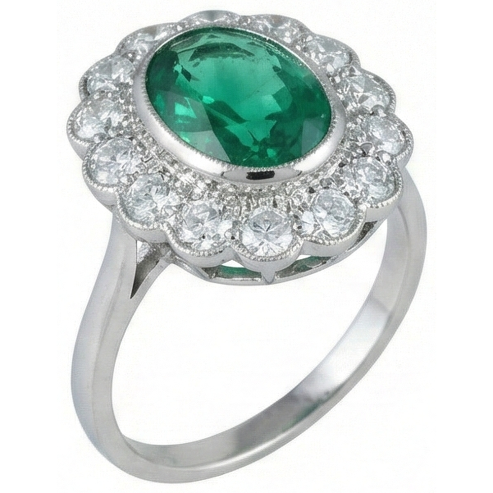3.75 Carats Oval Green Emerald GIA With Natural Earth Mined Diamond Engagement Ring White Gold 14K