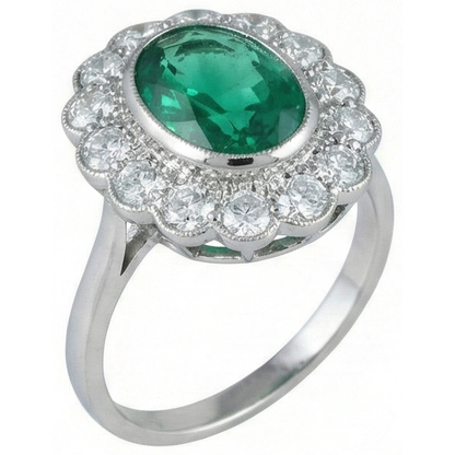 3.75 Carats Oval Green Emerald GIA With Natural Earth Mined Diamond Engagement Ring White Gold 14K