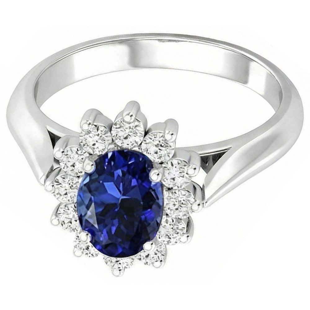3.75 Carats Oval Tanzanite With Round Natural Earth Mined Diamonds Ring White Gold 14K