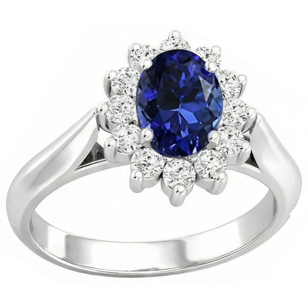 3.75 Carats Oval Tanzanite With Round Natural Earth Mined Diamonds Ring White Gold 14K