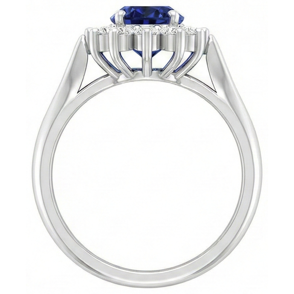 3.75 Carats Oval Tanzanite With Round Natural Earth Mined Diamonds Ring White Gold 14K