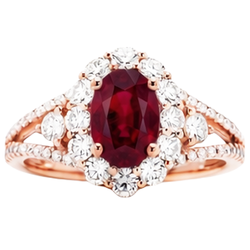 3.75 Carats Red Ruby And Natural Earth Mined Diamond Wedding Ring Rose Gold 14K