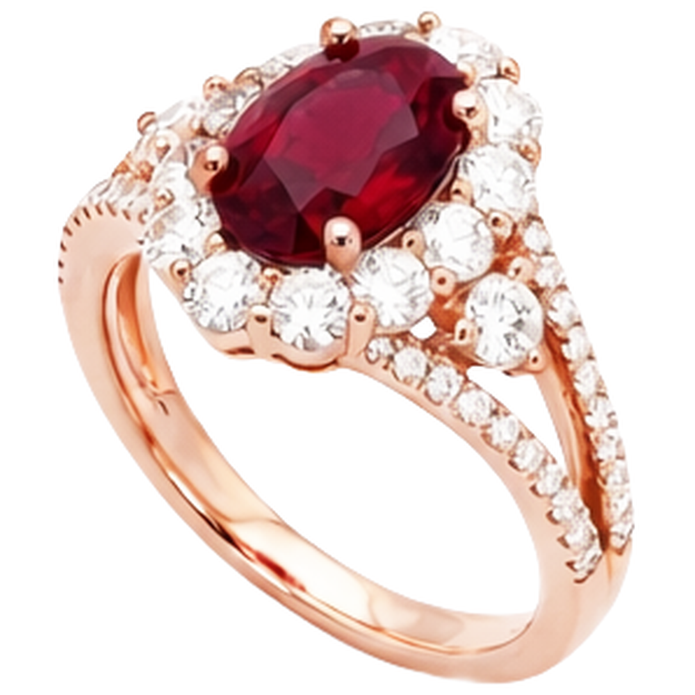 3.75 Carats Red Ruby And Natural Earth Mined Diamond Wedding Ring Rose Gold 14K