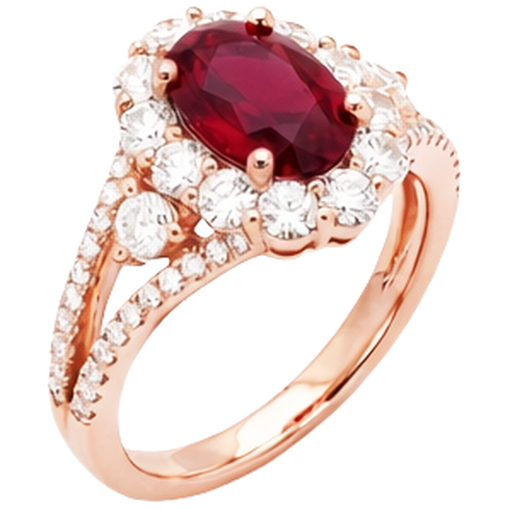 3.75 Carats Red Ruby And Natural Earth Mined Diamond Wedding Ring Rose Gold 14K