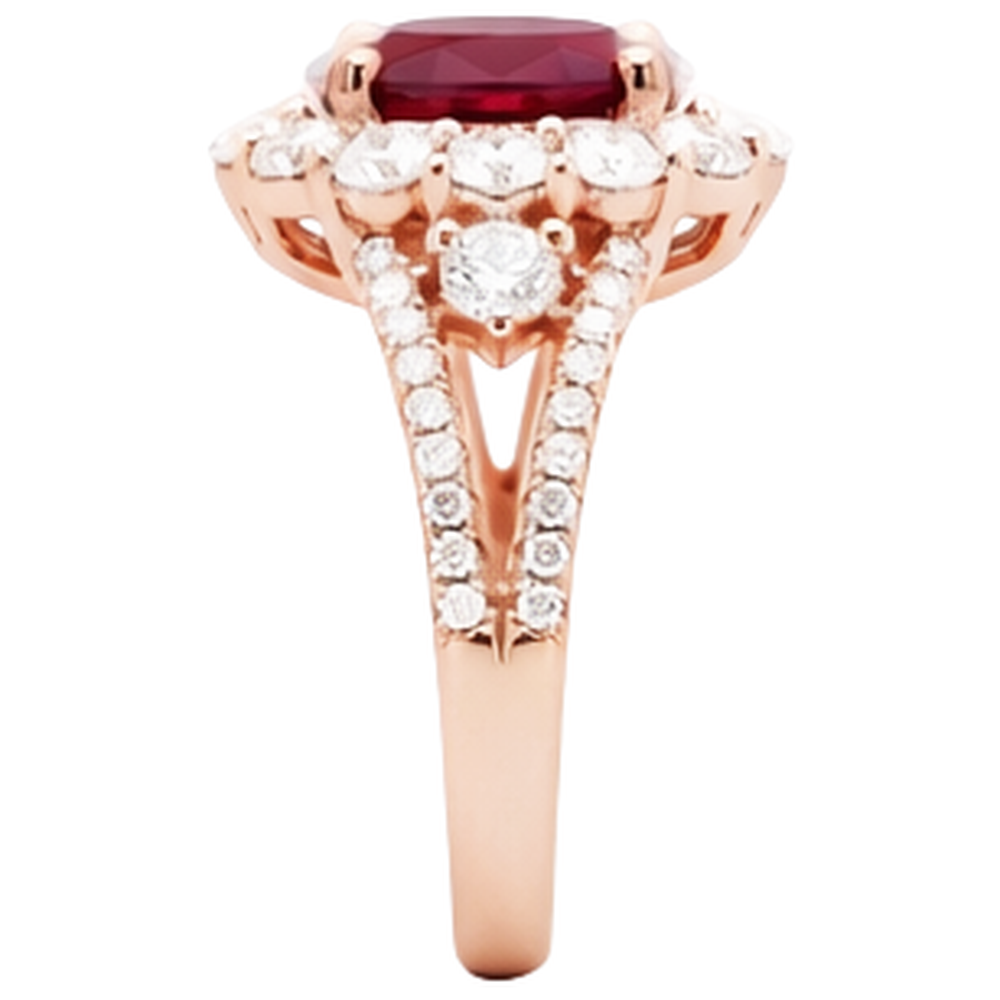 3.75 Carats Red Ruby And Natural Earth Mined Diamond Wedding Ring Rose Gold 14K
