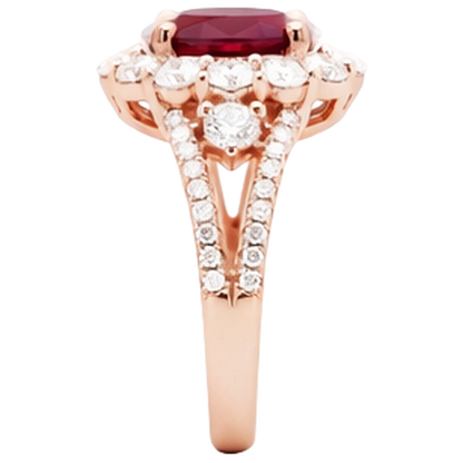 3.75 Carats Red Ruby And Natural Earth Mined Diamond Wedding Ring Rose Gold 14K
