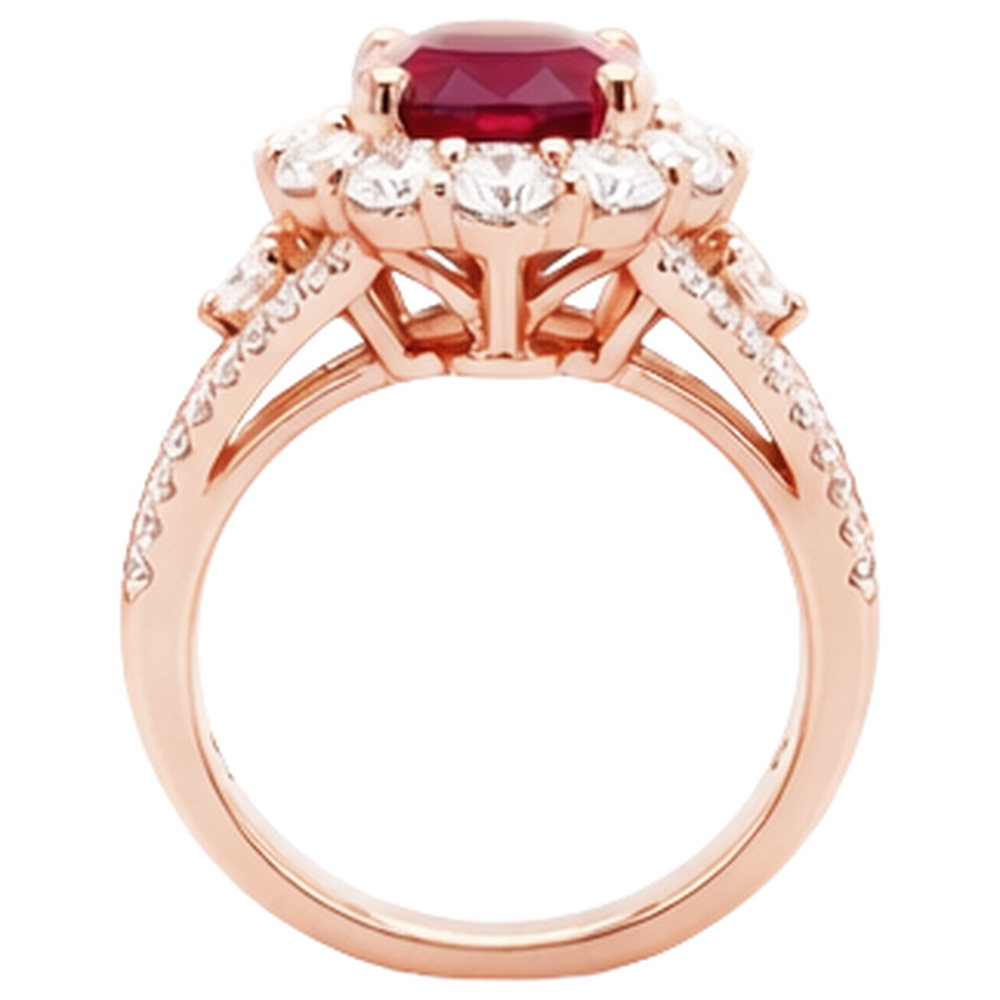 3.75 Carats Red Ruby And Natural Earth Mined Diamond Wedding Ring Rose Gold 14K