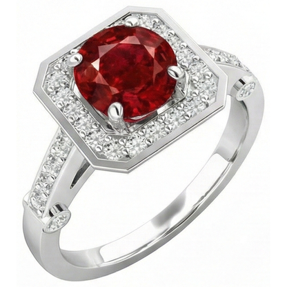 3.75 Carats Red Ruby And Natural Earth Mined Diamonds Ring White Gold 14K