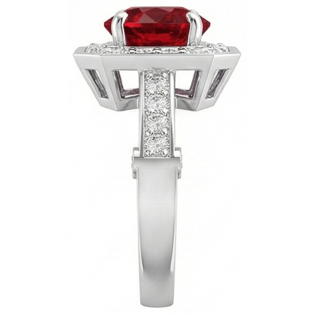 3.75 Carats Red Ruby And Natural Earth Mined Diamonds Ring White Gold 14K