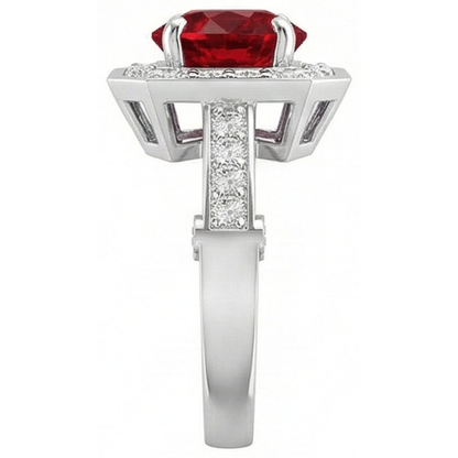 3.75 Carats Red Ruby And Natural Earth Mined Diamonds Ring White Gold 14K