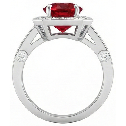 3.75 Carats Red Ruby And Natural Earth Mined Diamonds Ring White Gold 14K