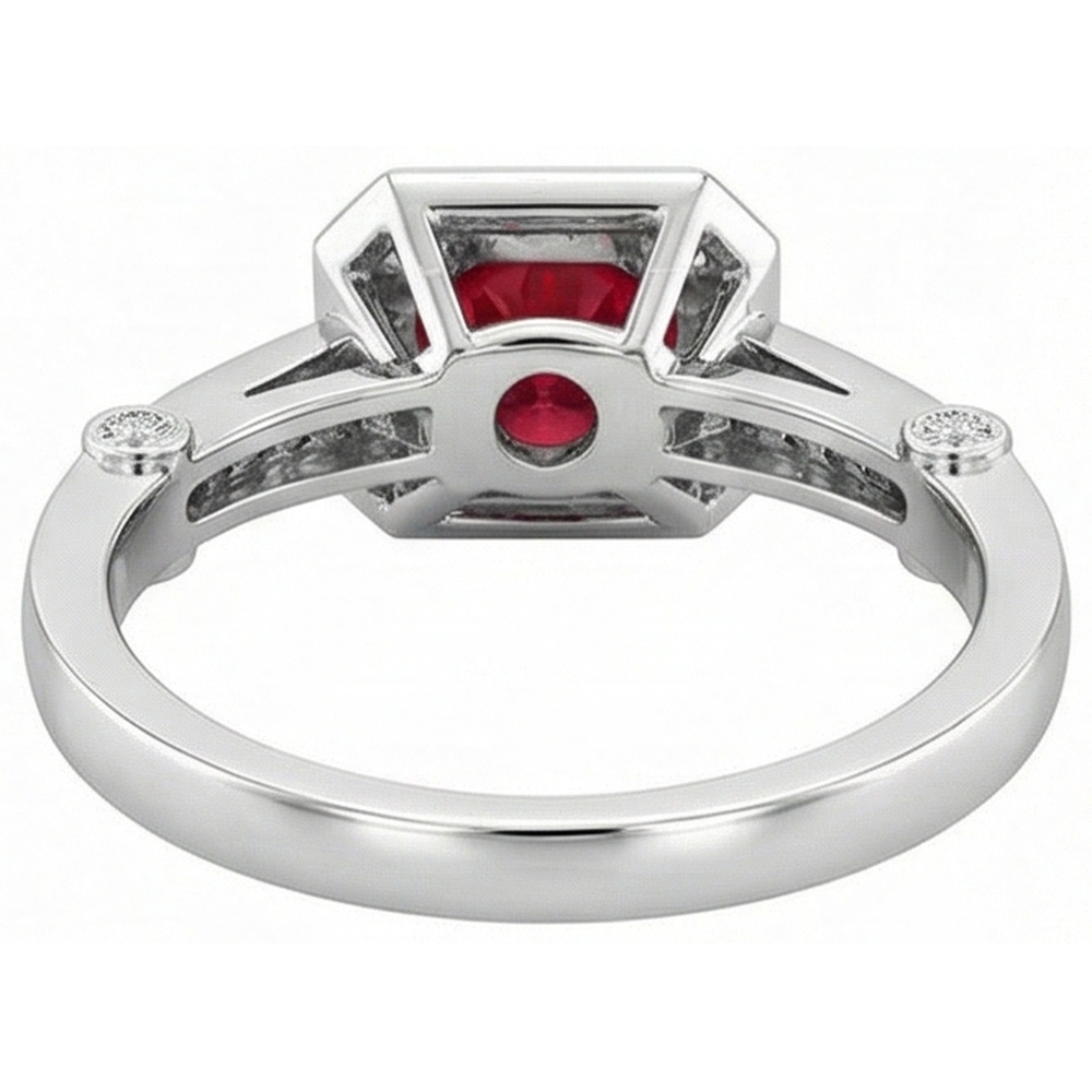 3.75 Carats Red Ruby And Natural Earth Mined Diamonds Ring White Gold 14K