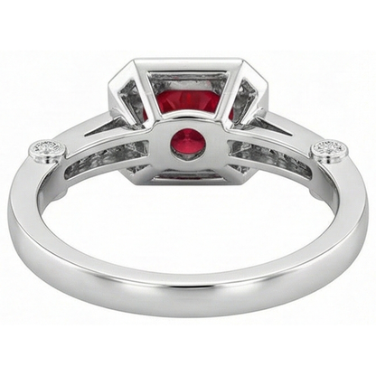3.75 Carats Red Ruby And Natural Earth Mined Diamonds Ring White Gold 14K