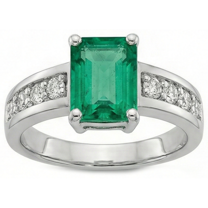 3.75 Ct Green Emerald GIA And Natural Earth Mined Diamond Ring Solitaire With Accents