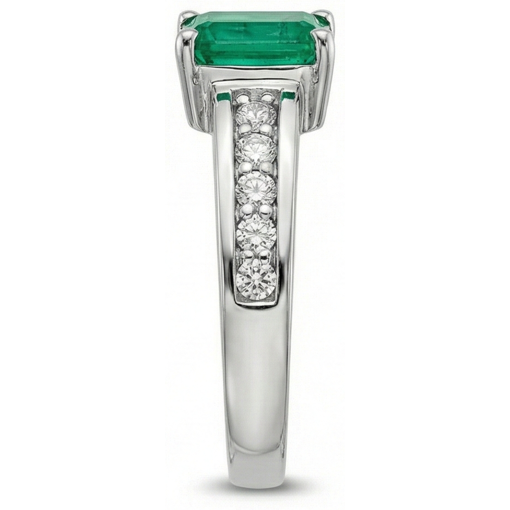 3.75 Ct Green Emerald GIA And Natural Earth Mined Diamond Ring Solitaire With Accents