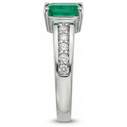 3.75 Ct Green Emerald GIA And Natural Earth Mined Diamond Ring Solitaire With Accents